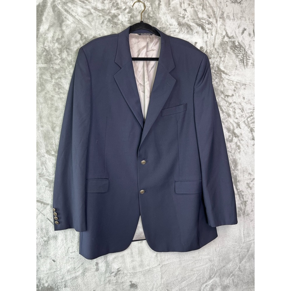 Jack Victor Blazer Mens 46L Navy Blue Luxurious Super 100s Wool Sport Coat N44